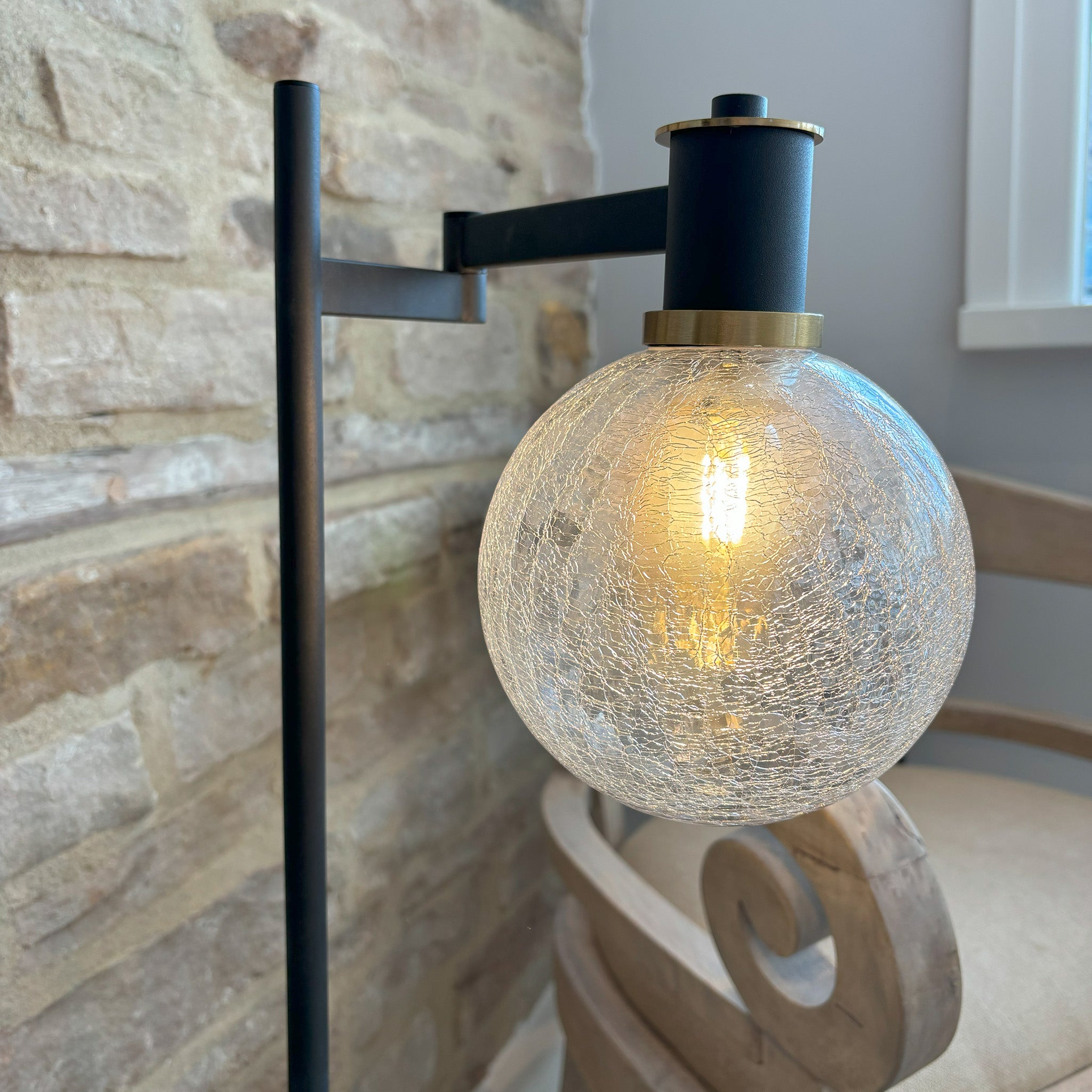 Adjustable Swing Arm Table Lamp with Glass Shade